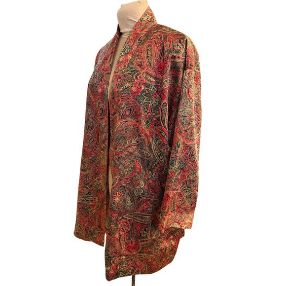 Victoria's Secret Satin Robe Red/Green/Gold Paisley One Size Vintage Kimono - Picture 7 of 10
